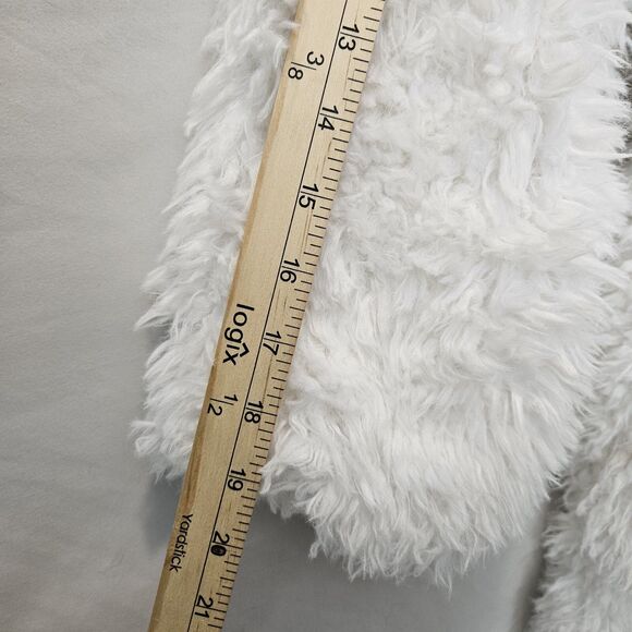 Hooded Fluffy White Faux Fur Soft Coat Sz L Boho Coquette Whimsy Fairy Festival - Picture 8 of 15
